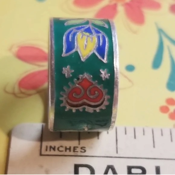 TRADED-Vintage Sterling Enameled Floral Ring - Picture 6 of 7
